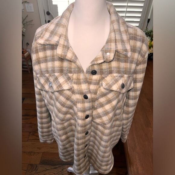 Jade & Ivory Neutral Plaid Heavyweight Shacket Tweed Look Academia Preppy L - Picture 6 of 9